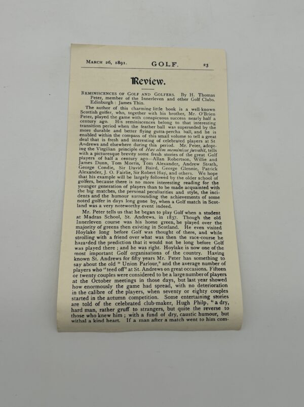 Reminiscences of Golf and Golfers - Peter Thomas - 1985 Signed Limited Edition