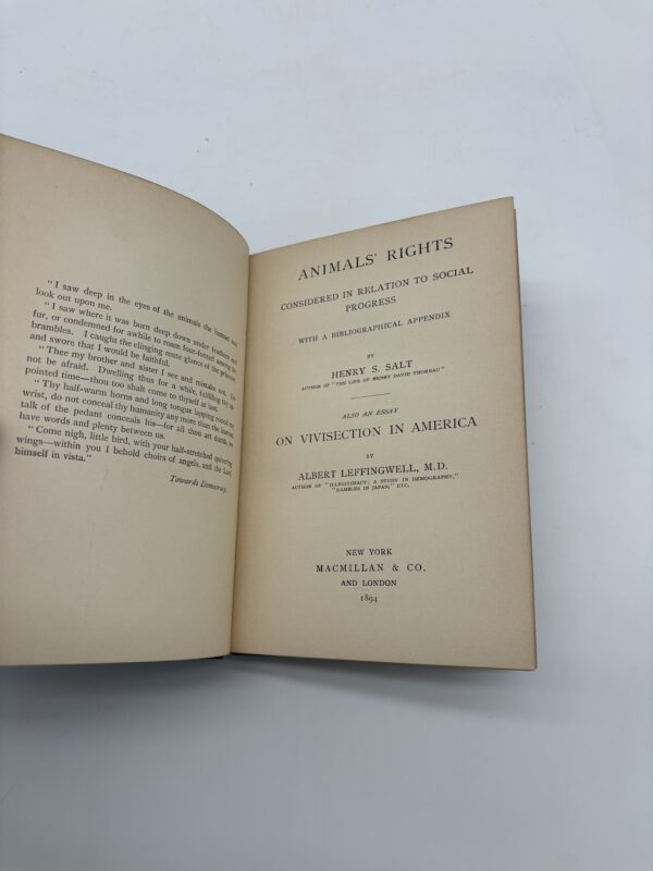 Animals' Rights - HS Salt - 1894 Signed 1st Edition