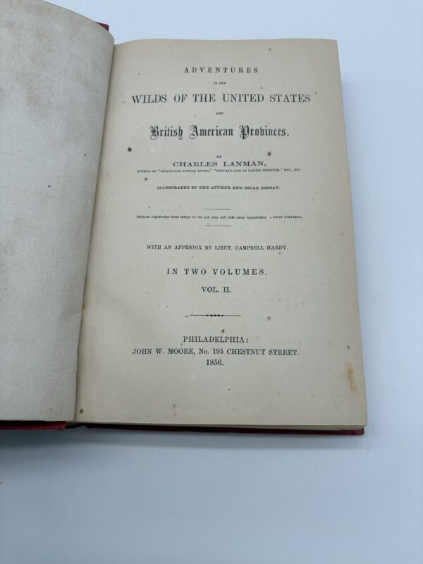 Adventures in the Wilds of the United States - Charles Lanman - 1856 1st Ed.